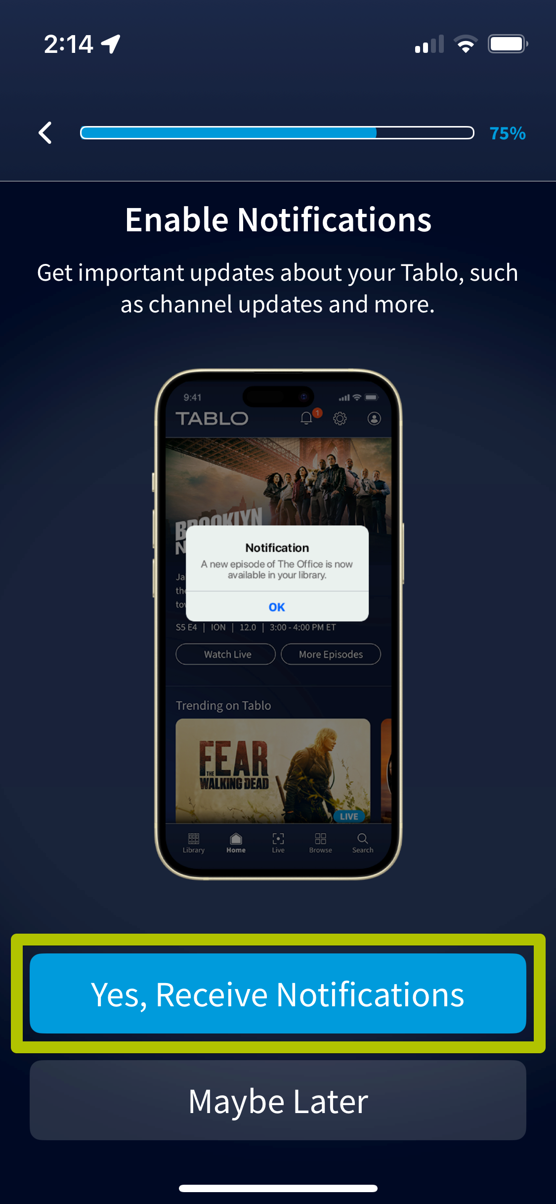 tablo notification opt-in